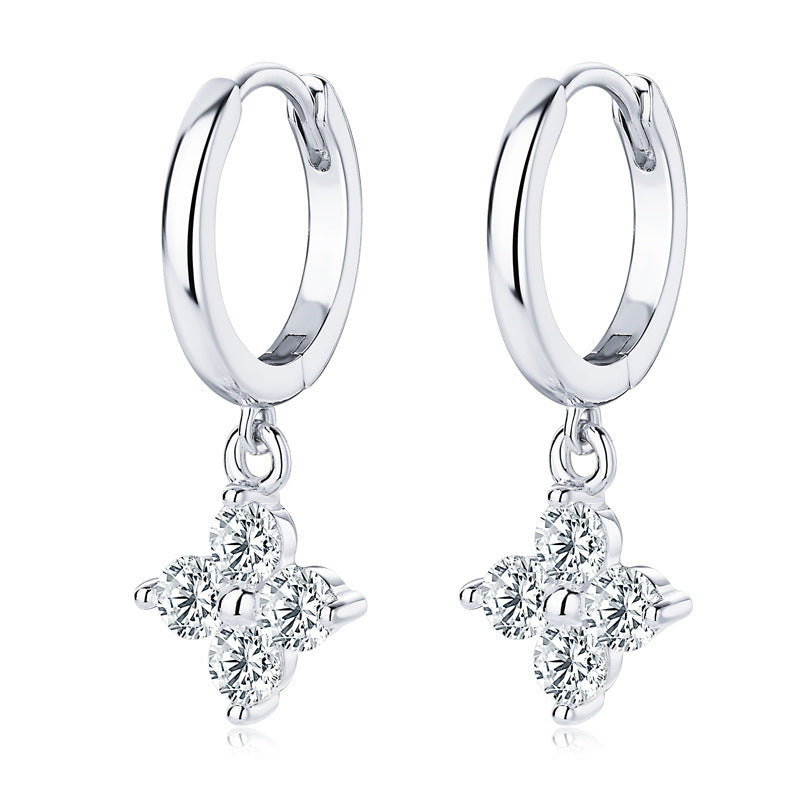 Clover Ear Color Moissanite Cute Sterling Earrings