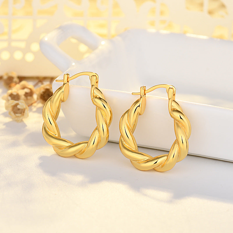 Plated Real Gold Color Retaining Twist Woven Earrings