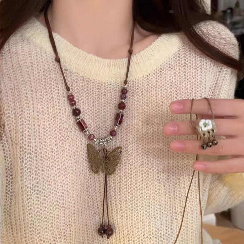 Women's Beaded For Design High-grade Butterfly Clavicle Necklaces