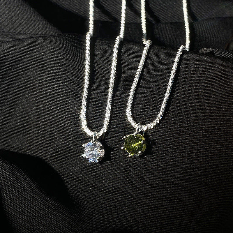 Green Zircon Light Luxury Clavicle Chain Necklaces