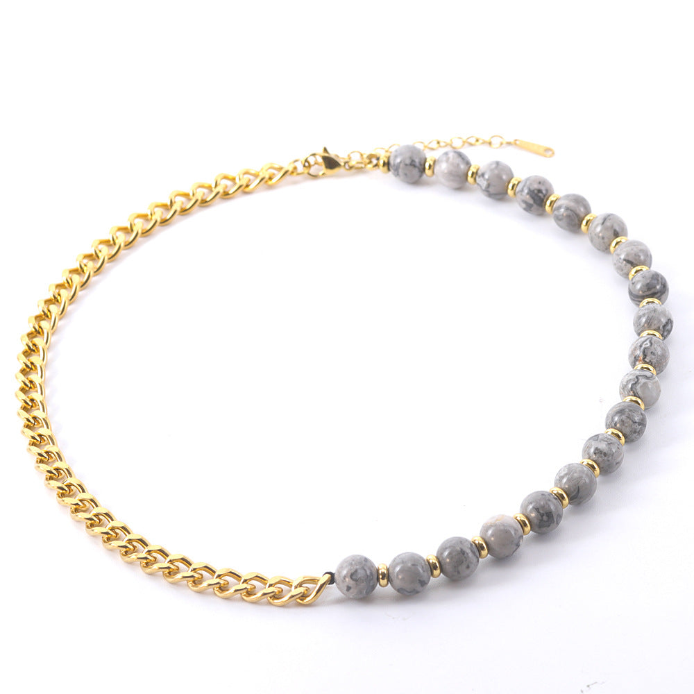 Men's Titanium Steel Cuban Set Natural Tigereye Necklaces