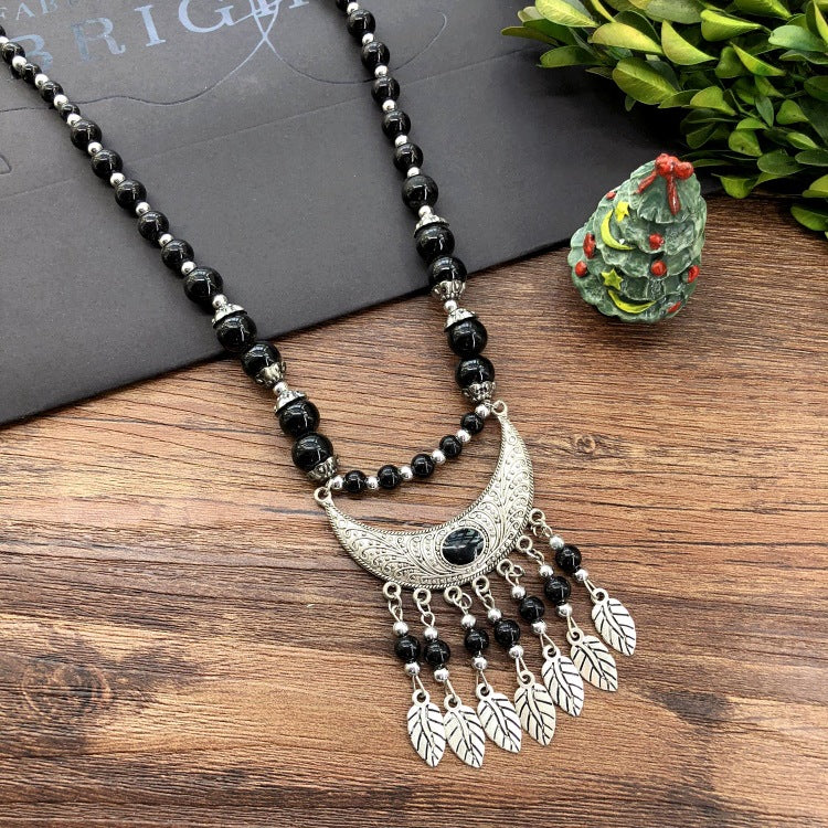 Women's Chain Moon Flower Colorful Beads Headdress Necklaces