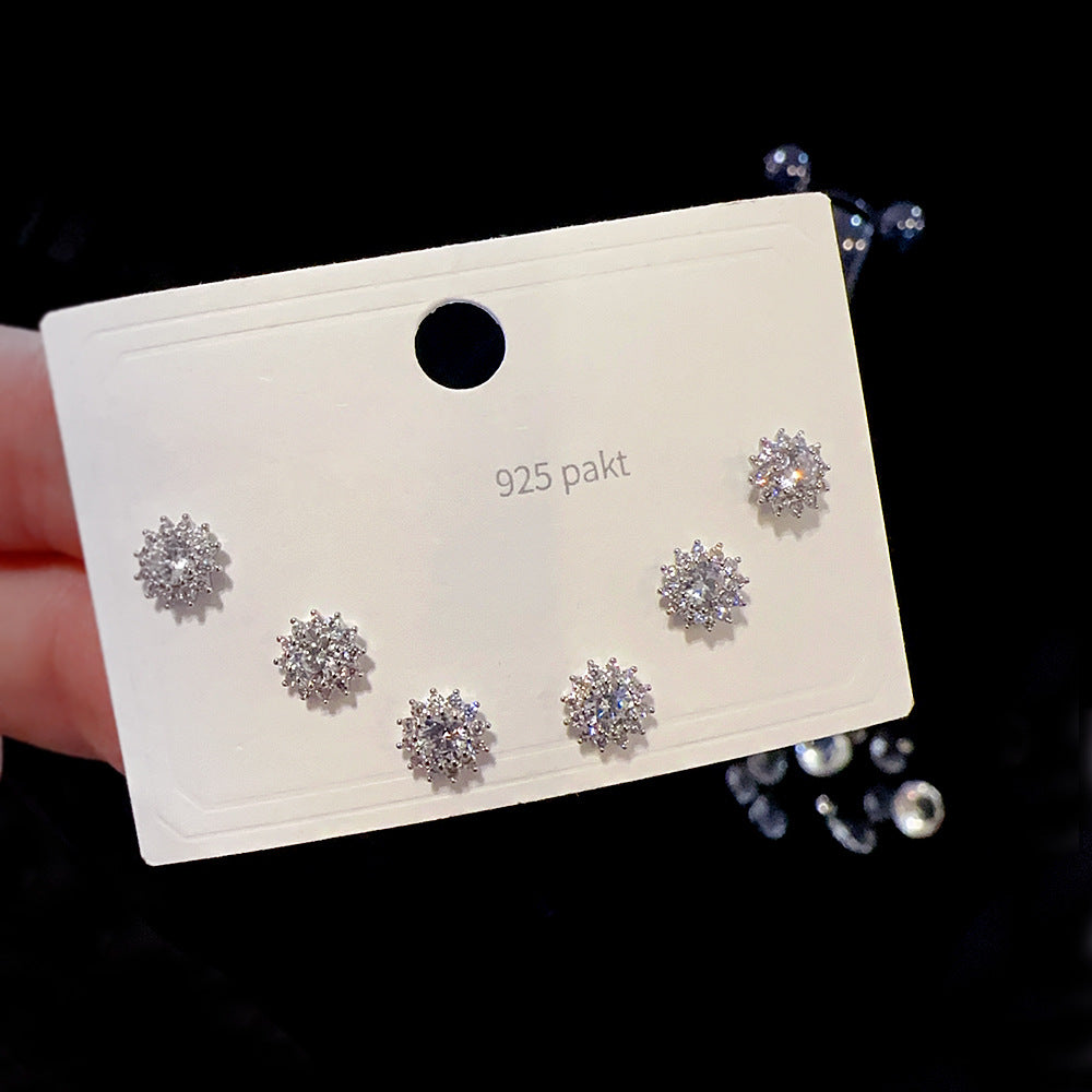 One Card Three Pairs Sier Needle Earrings