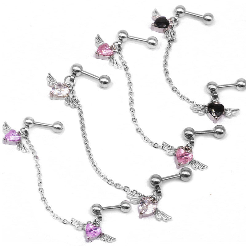 Gem Ear Chain Little Angel Wings Rings