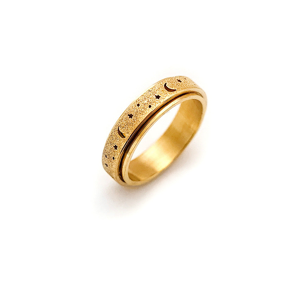 Women's Hollow Star Moon Stainless Steel Rotatable Rings