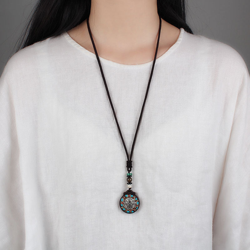 Women's Sweater Chain Retro Blackwood Antique Cotton Linen Accessories Necklaces