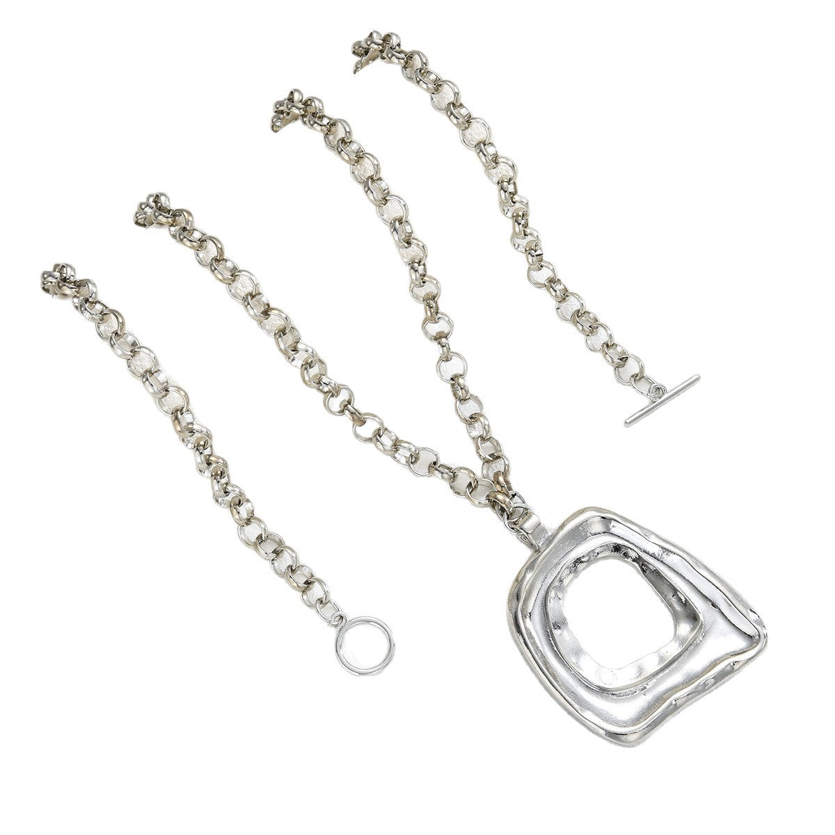 Design Irregular Geometric Exaggerated Single Bar Around Two Circles Necklace
