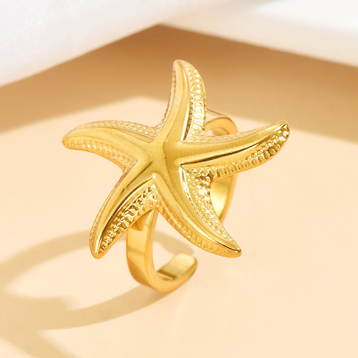 Fashion Stainless Steel Fresh Casual Vacation Style Stereo Starfish Ring