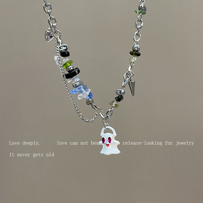 Black White Ghost Monster Female Design Sweet Cool Wind Beaded Necklaces