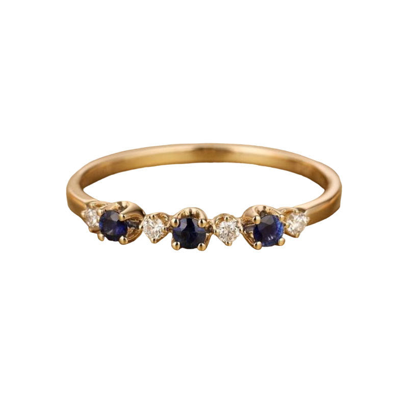 Gradient Blue White Zircon Female Temperament Light Luxury Personality Creative Ring