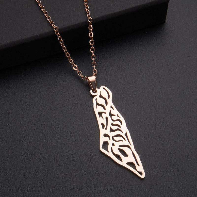 Oil Dripping Vintage Palestine Map Stainless Steel Necklaces