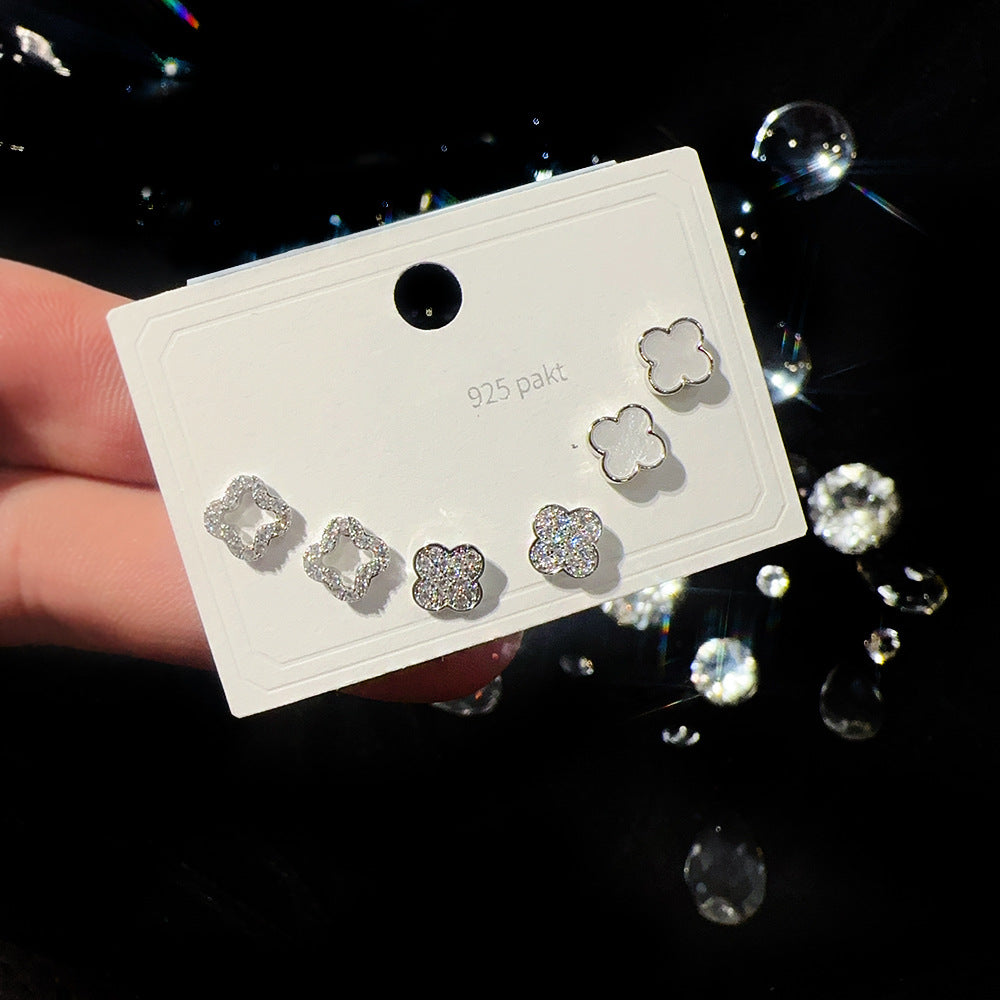 One Card Three Pairs Sier Needle Earrings