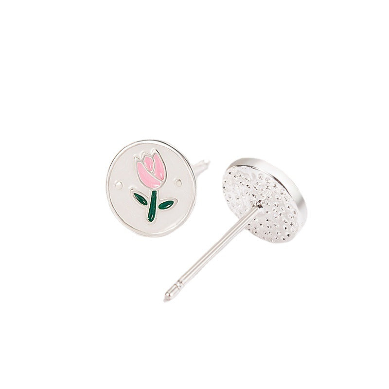 Luxury Designer Style Round Tulip Simple Stud Earrings