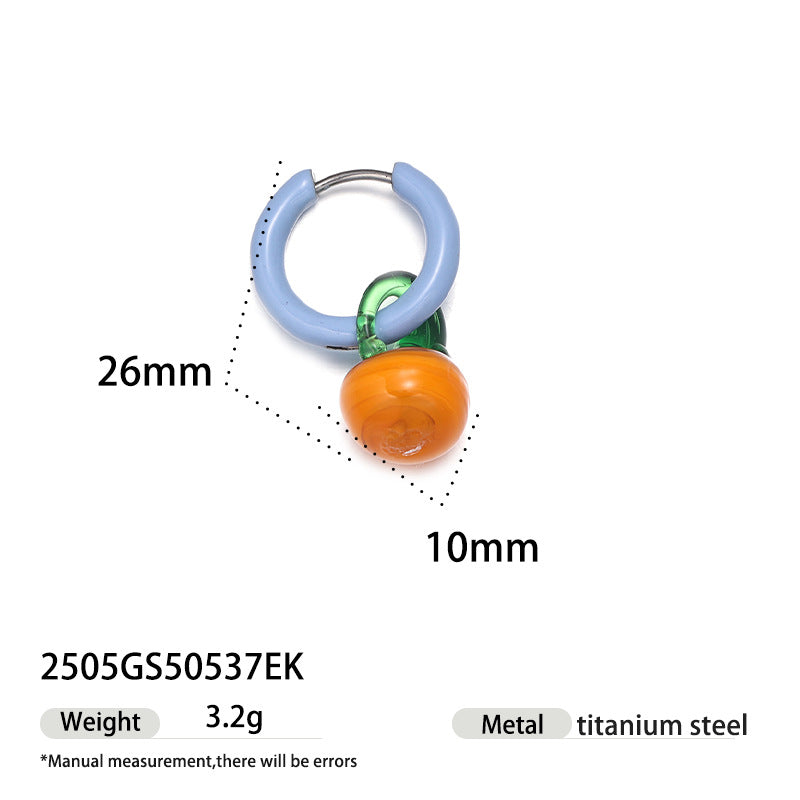 Stainless Steel Clip Cute Dopamine Dripping Oil Niche Fruit Handmade Ear Buckle