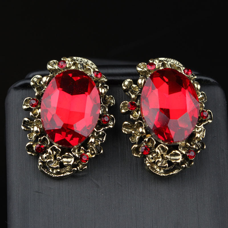 Women's Red Emerald Crystal Big Gem For Earrings