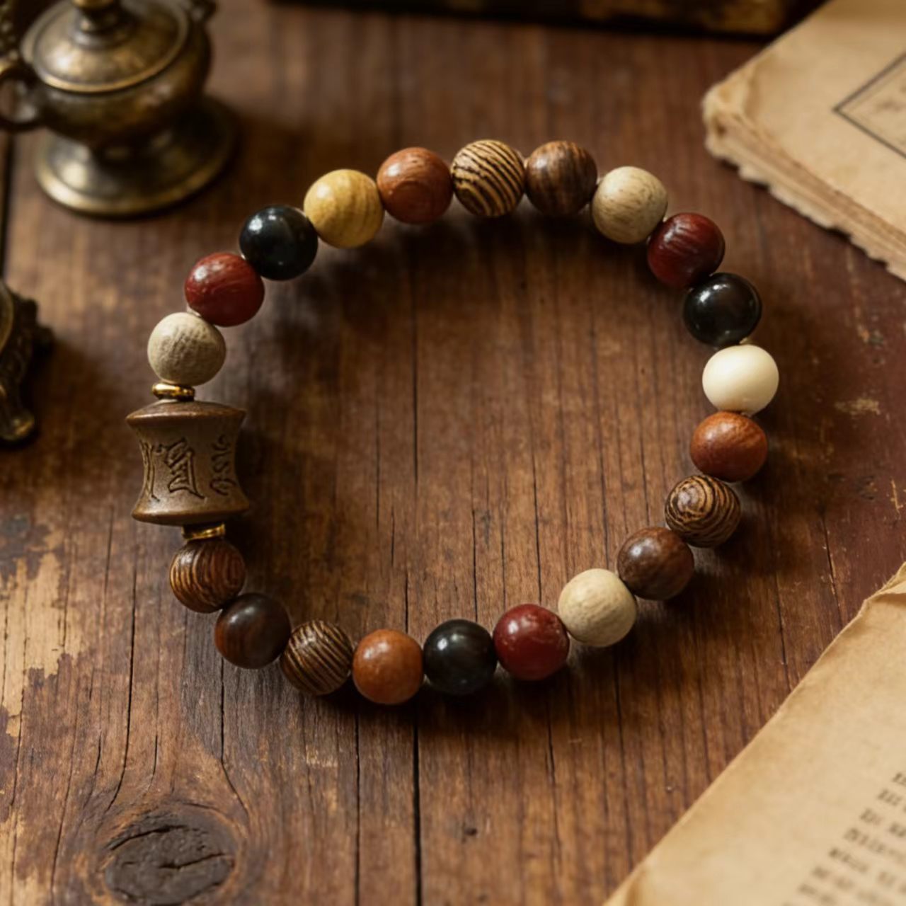 Joint Traffic Light Buddha Beads Wood Gold Silk Bracelets