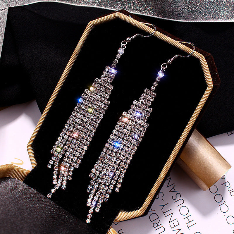 Women's Sier Light Luxury Long Tassel Exaggerated Earrings