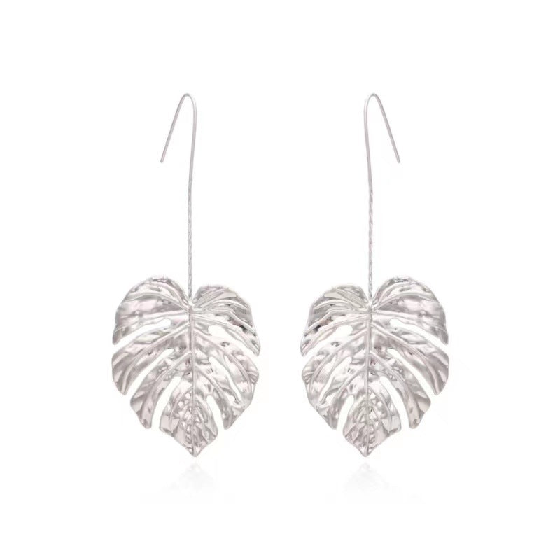 Vintage Alloy Long Leaf Hollow Metal Earrings