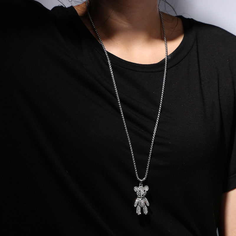 Diamond Bear Sweater Chain Temperament Hip Hop Cool Clothes Pendants