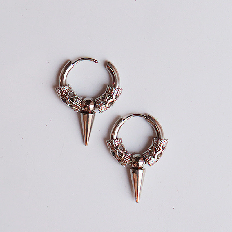 Stainless Steel Dragon Pattern Totem Circle Cone Ear Earrings