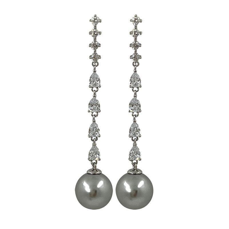 Sterling Sier Zircon Long Pearl Light Luxury Minority Earrings