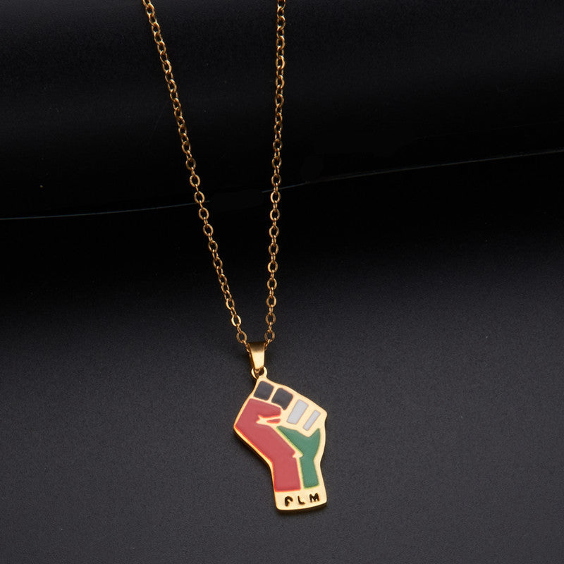Oil Dripping Vintage Palestine Map Stainless Steel Necklaces