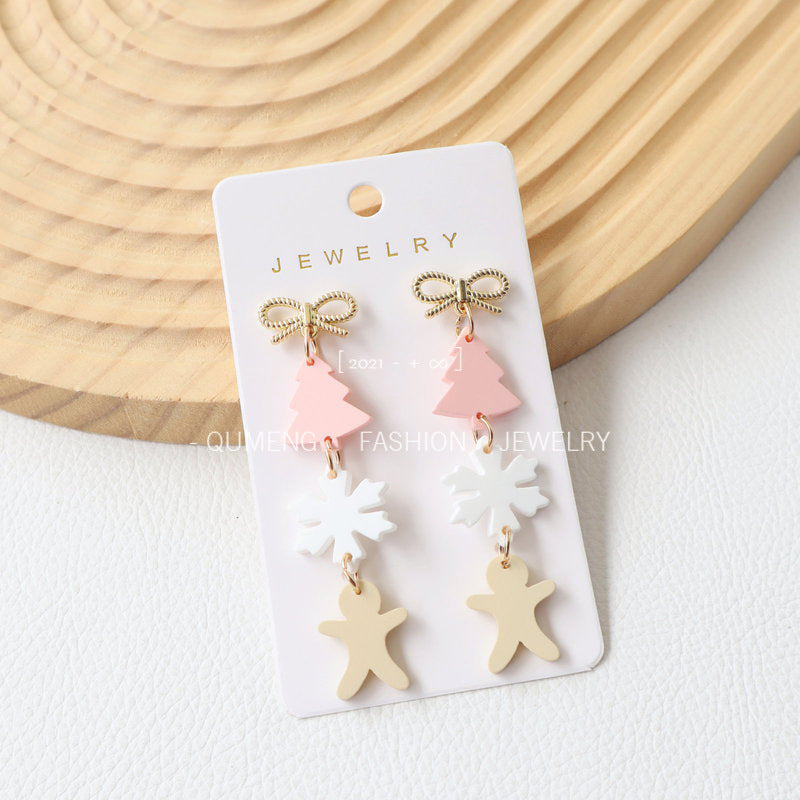 Imitation Polymer Clay Paint Tree Snowflake Earrings
