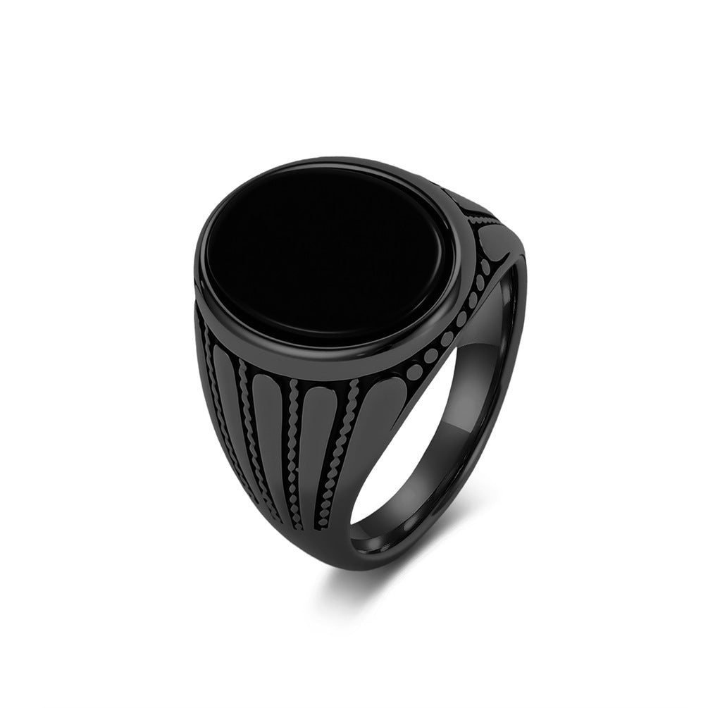Men's Trendy Retro Black Onyx Titanium Steel Niche High Ring