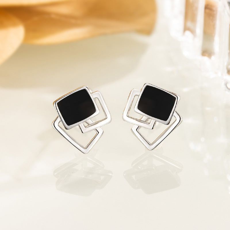 Women's Sier Pure Korean Niche Design Geometric Ear Affordable Luxury Style Stud Earrings
