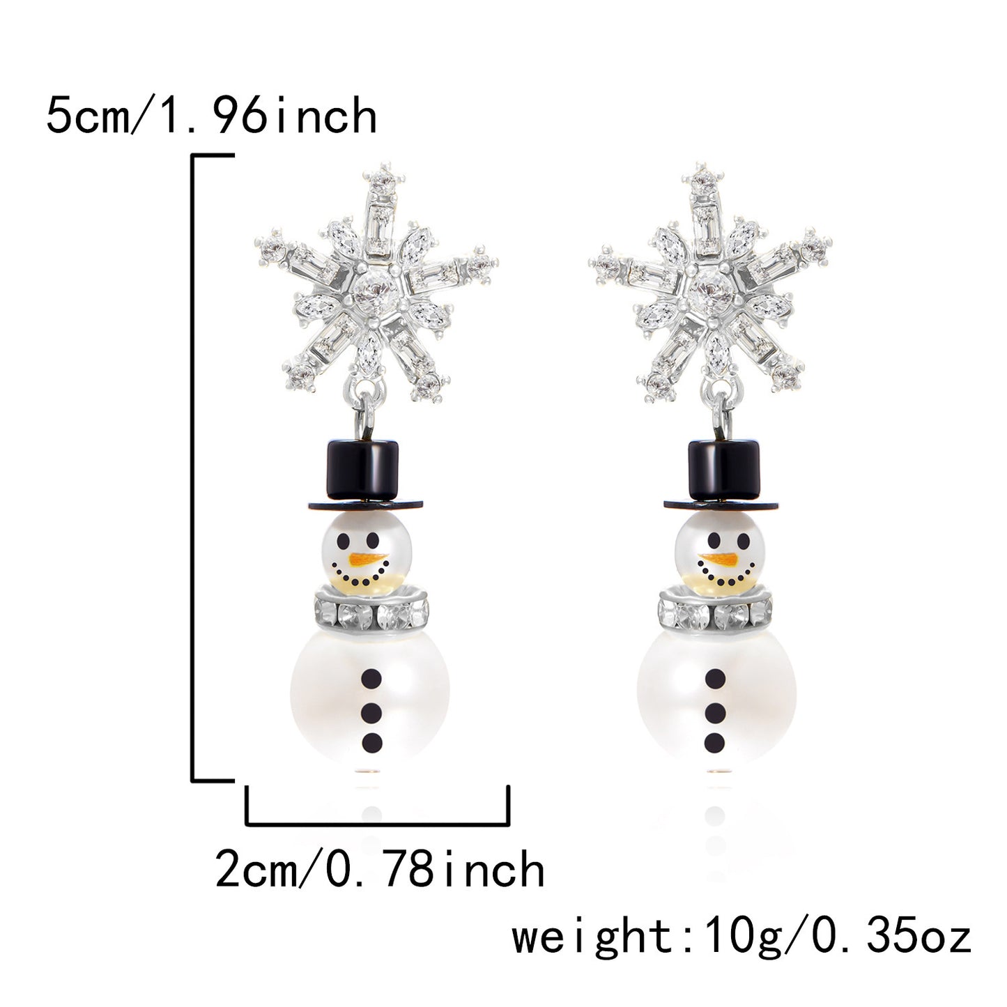 Women's Fashion Diamond Snowflake Pearl Hat Snowman Earrings