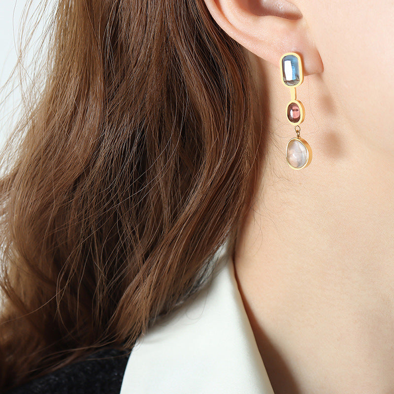 Unique Personality Inlaid Crystal Glass Stone Color Earrings