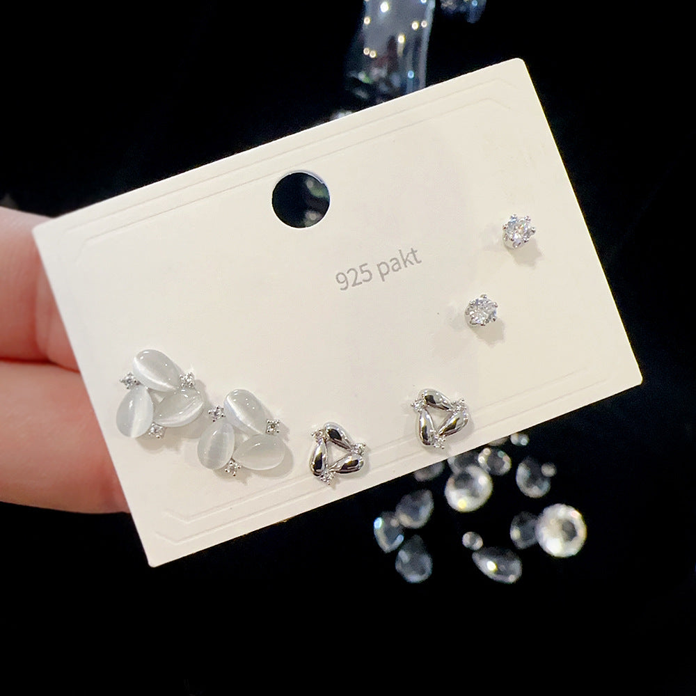 One Card Three Pairs Sier Needle Earrings