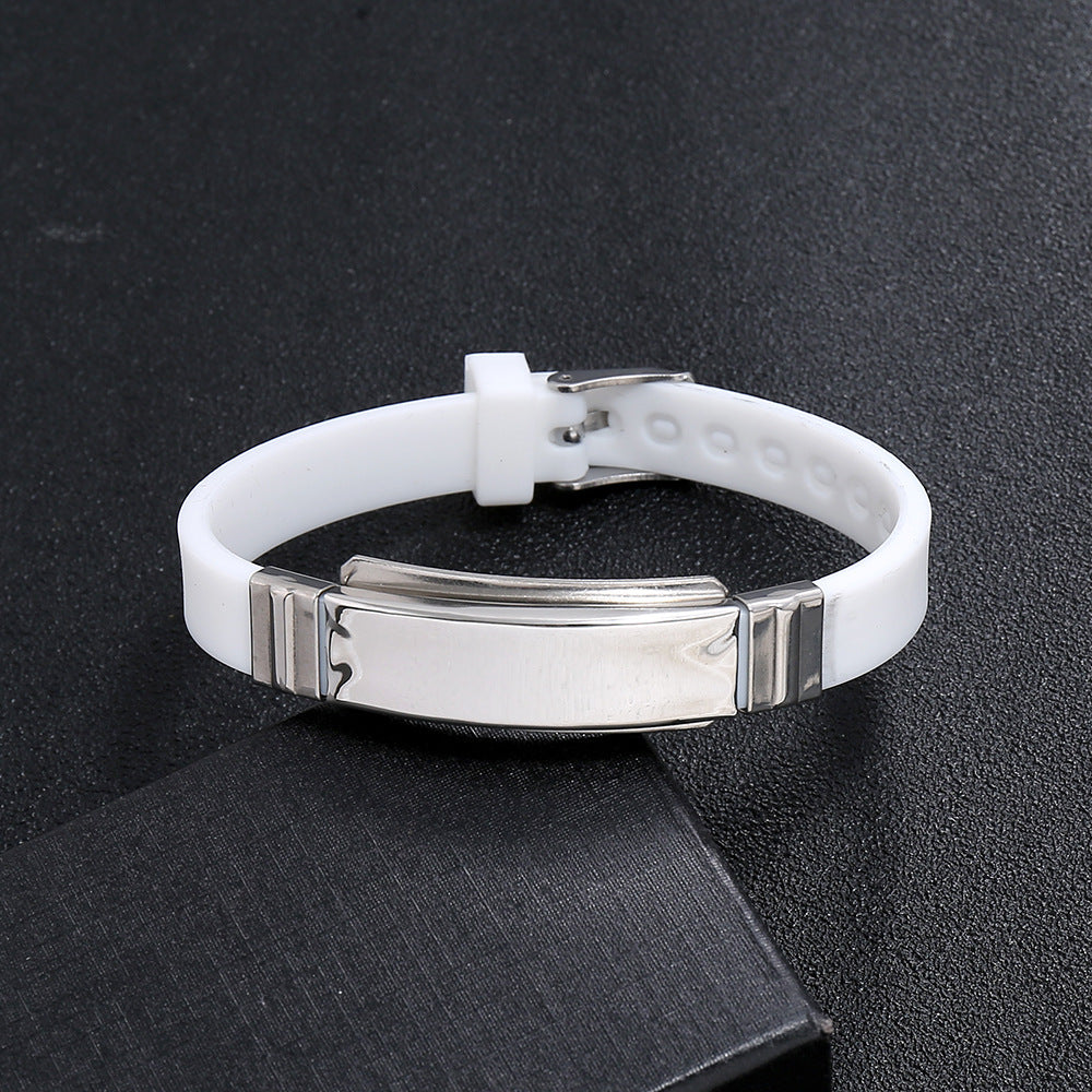 Men's Stainless Steel Light Plate Silicone Wristband Bracelet