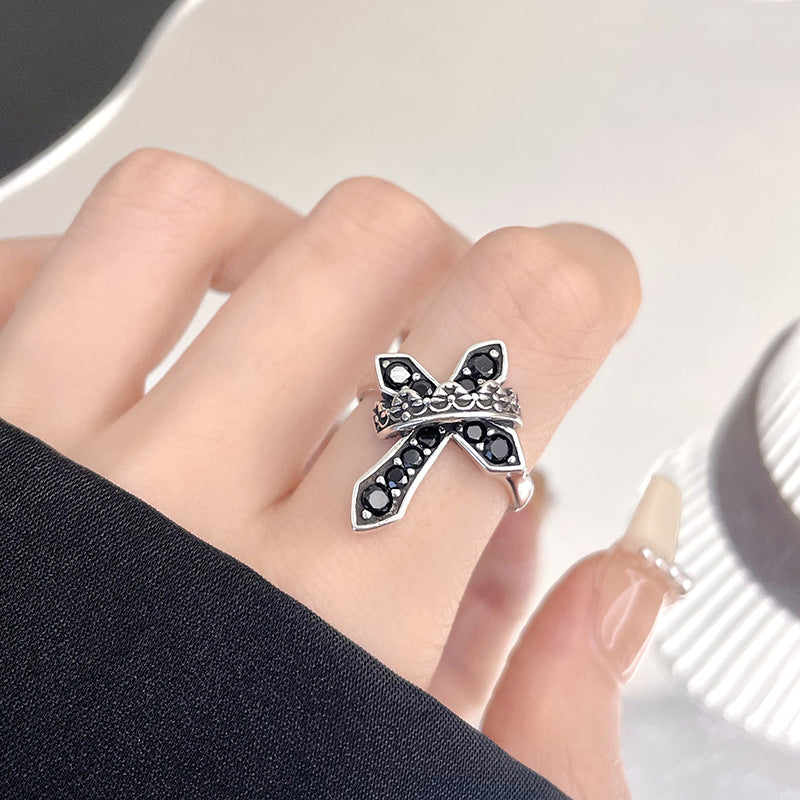 Women's & Men's Vintage Cross Open Design Distressed High Rings