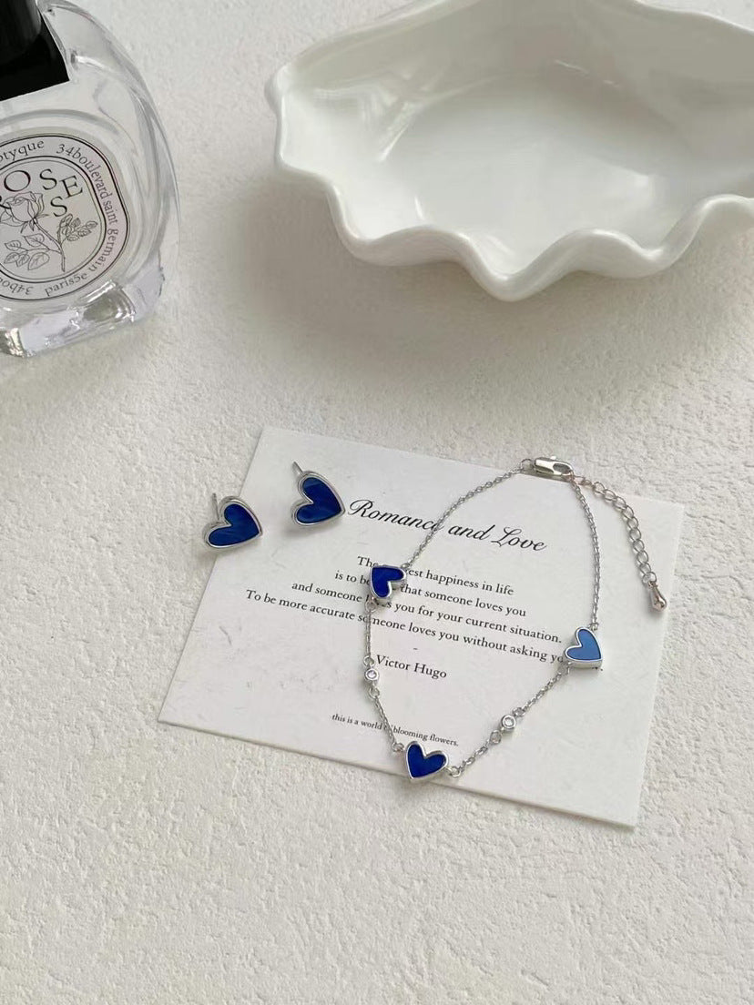 Klein Blue Love Heart Sterling Sier Earrings