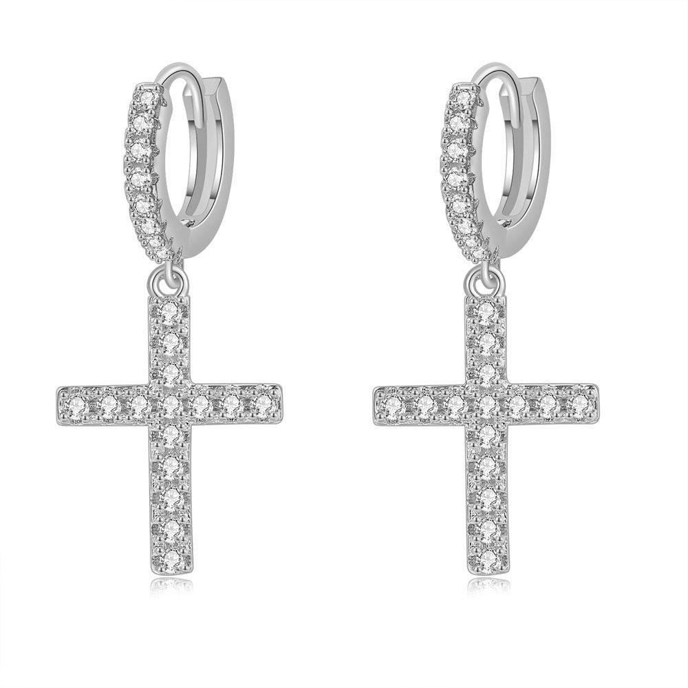 Hip Hop Full Diamond Cross Eardrops Male Earrings