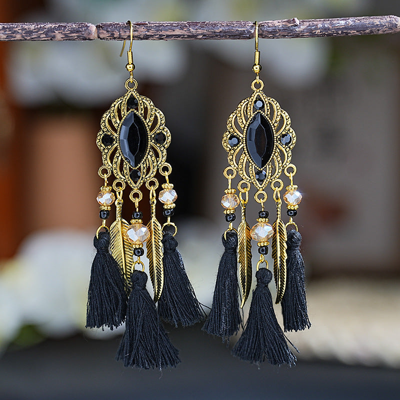 Daisy Retro Oval Diamond Tassel Leaf-shaped Earrings