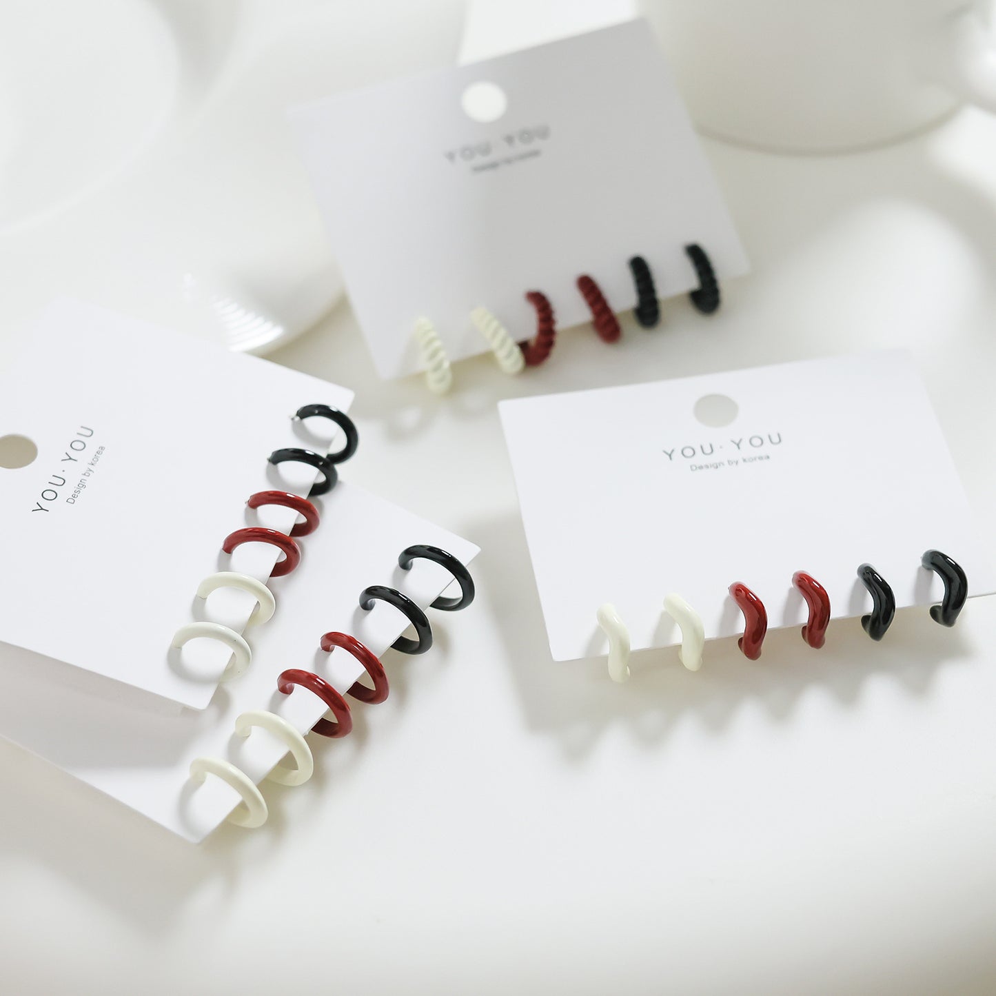 Red Shaped Ear Sier Needle Elegant Earrings
