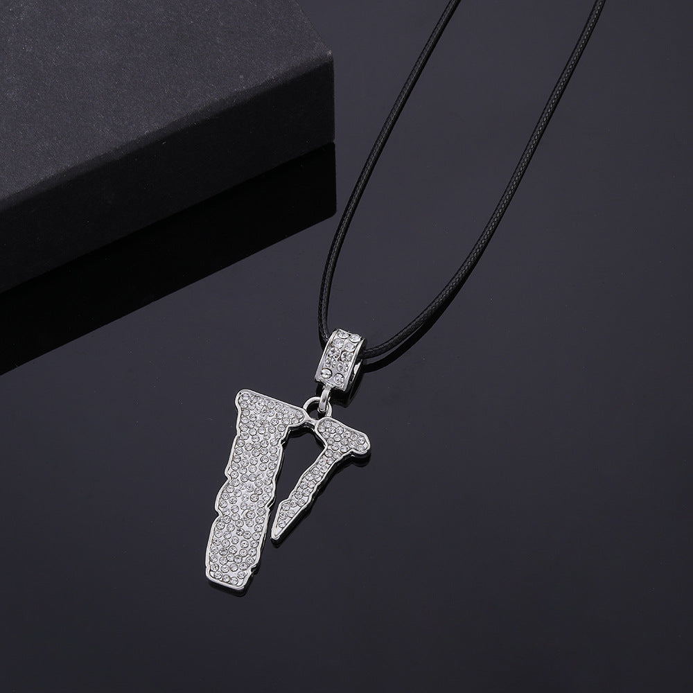Men's Fashion Hip Hop Diamond V-shaped Victory Necklaces
