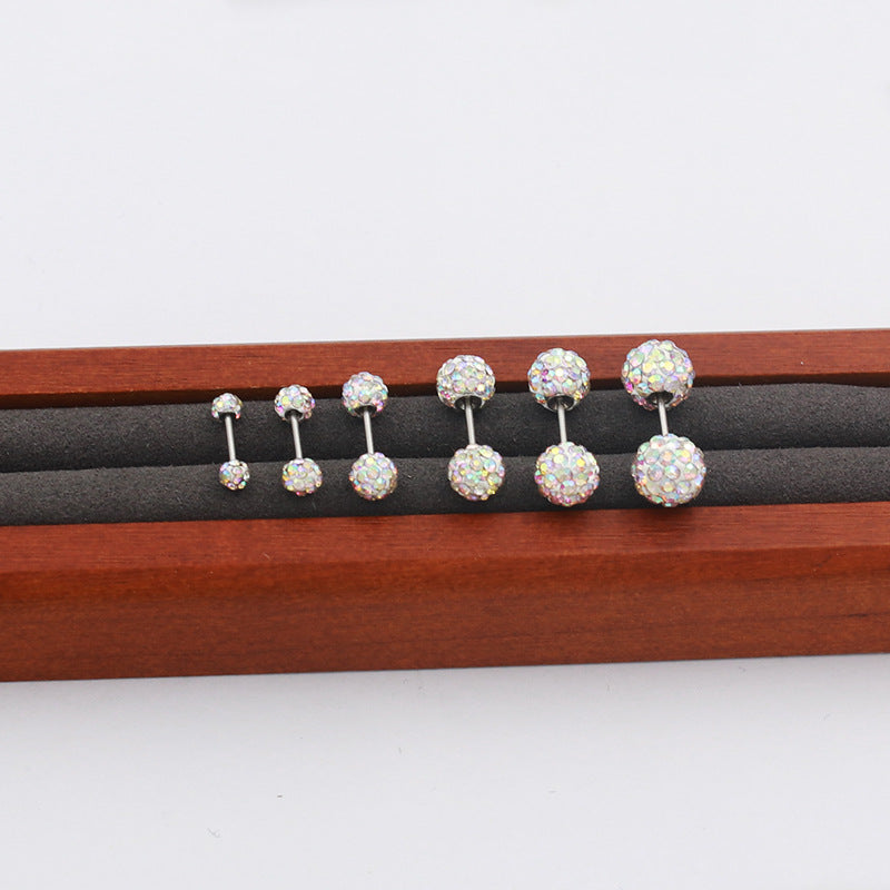 Steel Double-headed Thread Full Diamond Piercing Elegant Stud Earrings