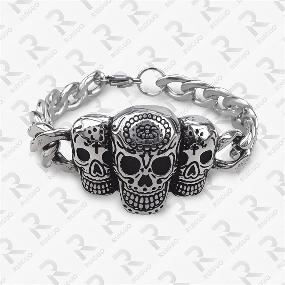 Men's Celtic Knot Skull Stainless Steel Cuban Cross Punk Retro Bracelets