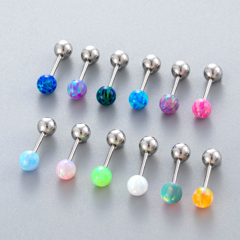 Henson Opal Titanium Steel Ear Bone Pin Double-headed Screw Earrings