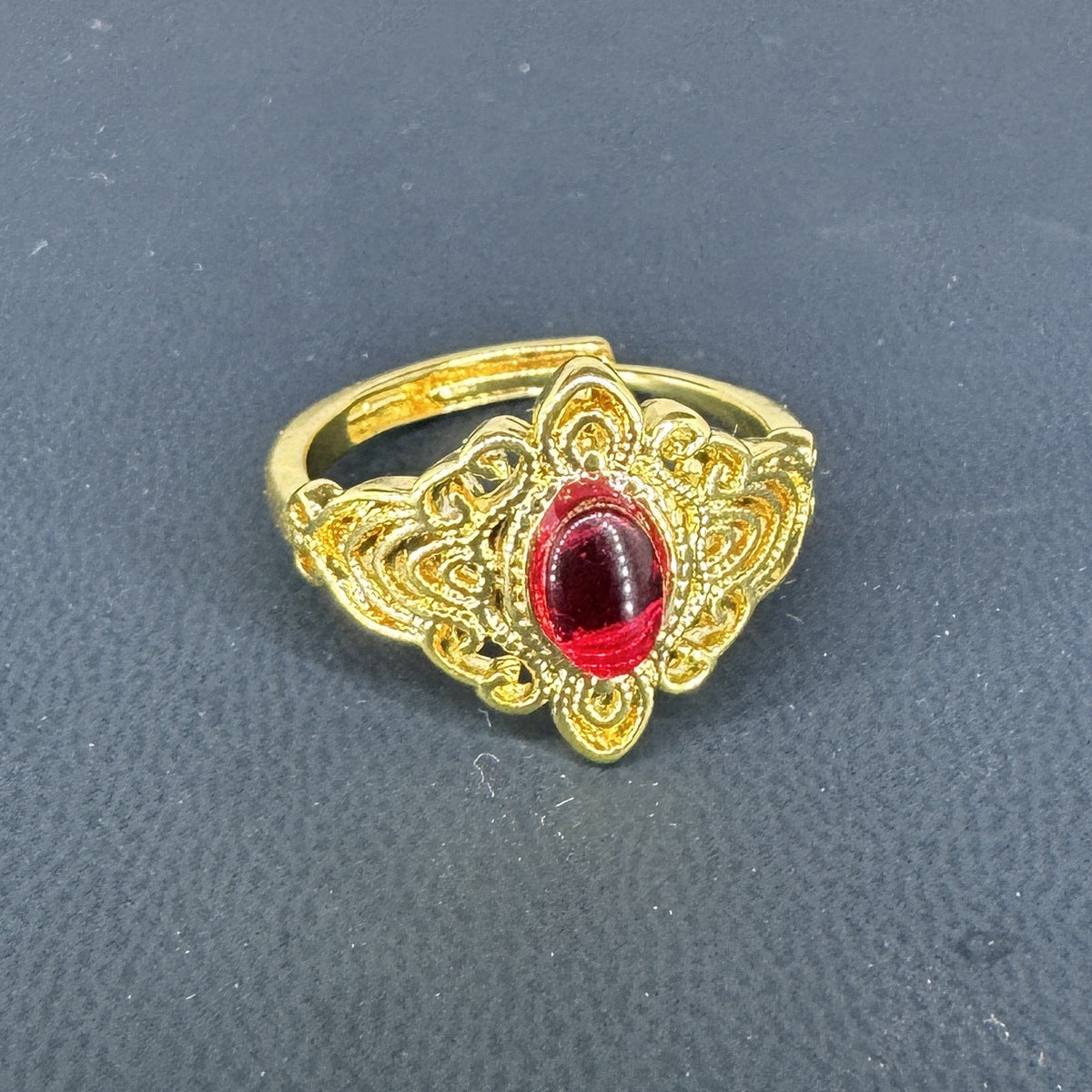 Men's Fashion Gold Personality Simple Carnelian Emerald Ring