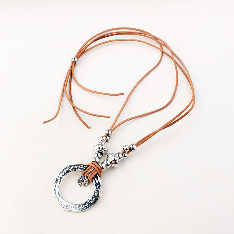 Infinite Sweater Chain Pagan Big Circle Cowhide Necklaces
