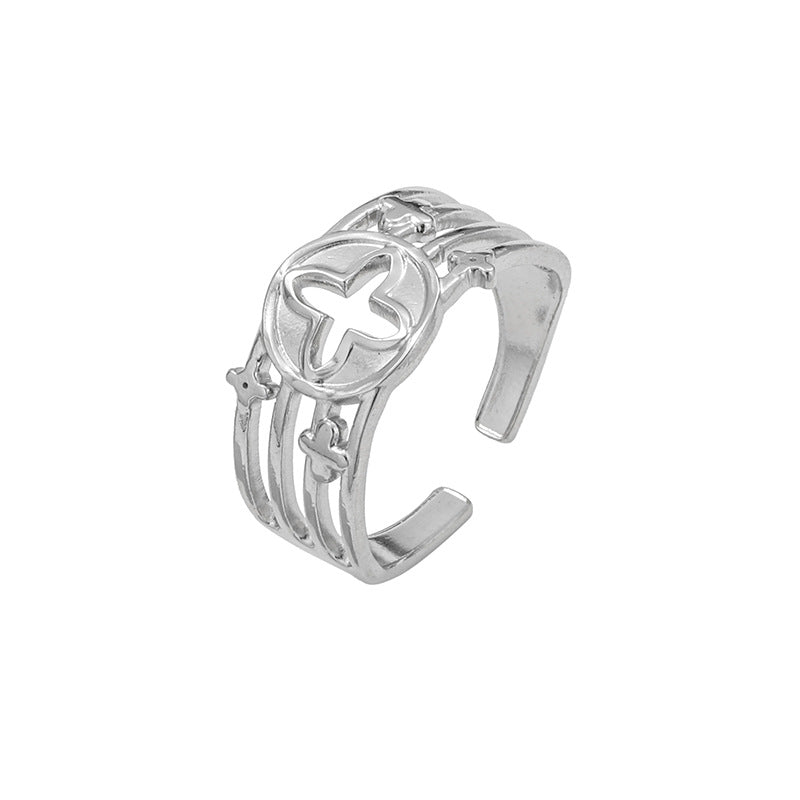 Exaggerated Titanium Steel Hollow Four-leaf Clover Rings