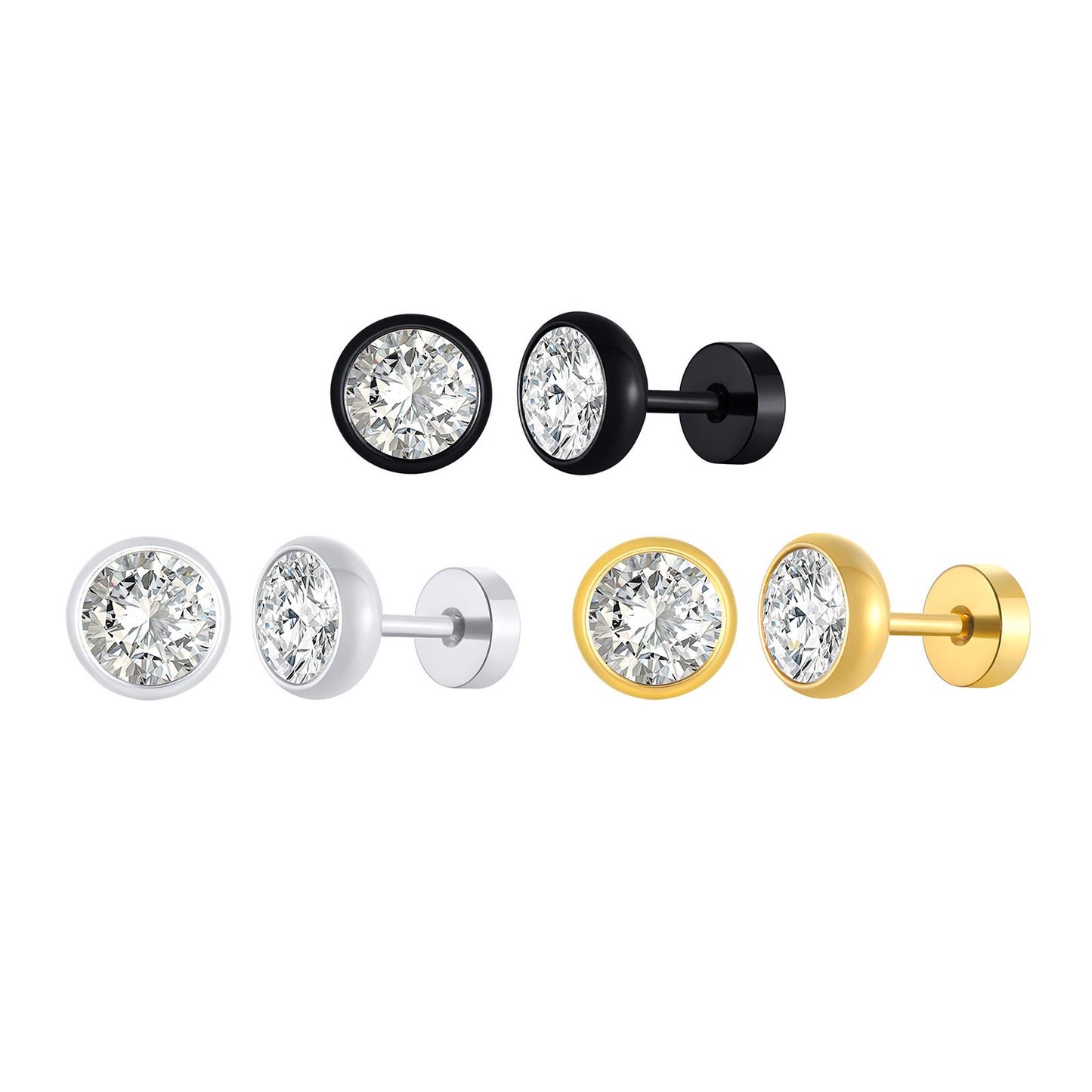 Men's Stainless Steel White Zircon Black Small Ear Earrings
