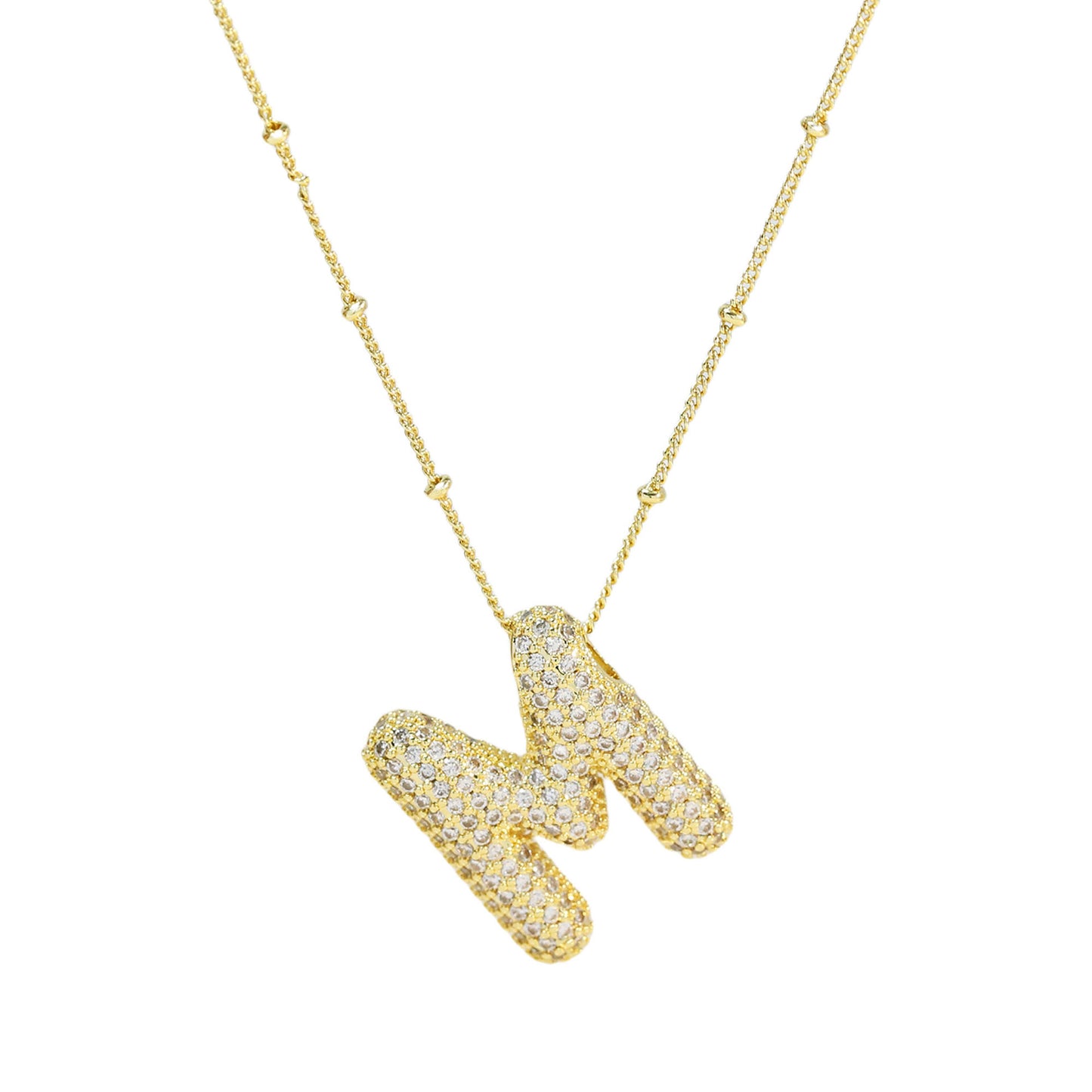 Women's Brass Zircon Bubble Balloon Letter Chubby Necklaces
