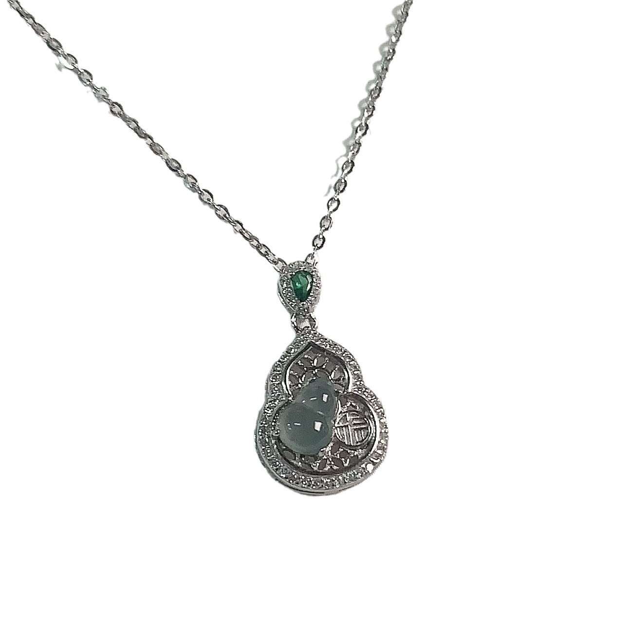Women's Sier Natural Emerald Fu Character Gourd National Fashion Necklaces