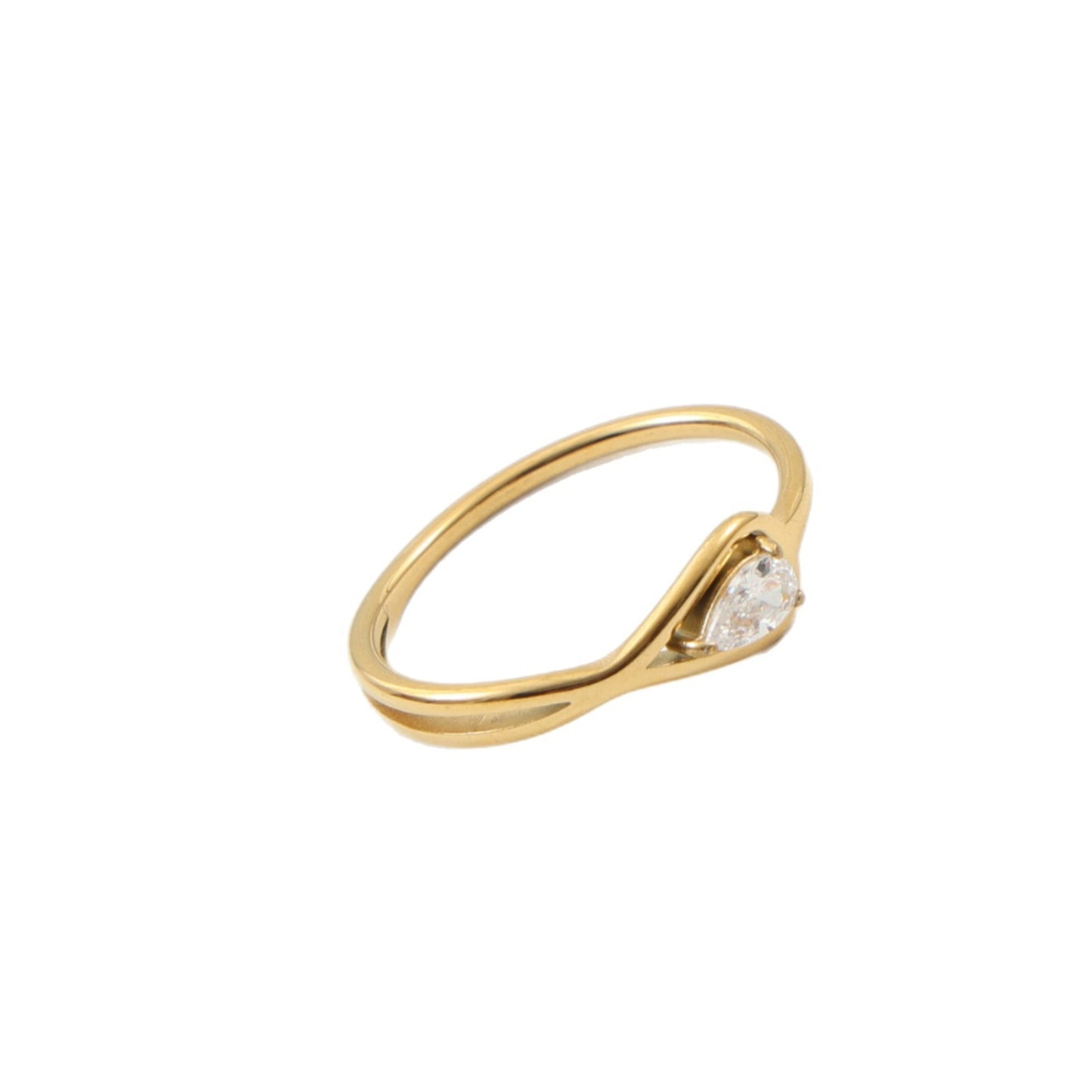 Fine Water Drop Zircon Titanium Steel Gold Ring