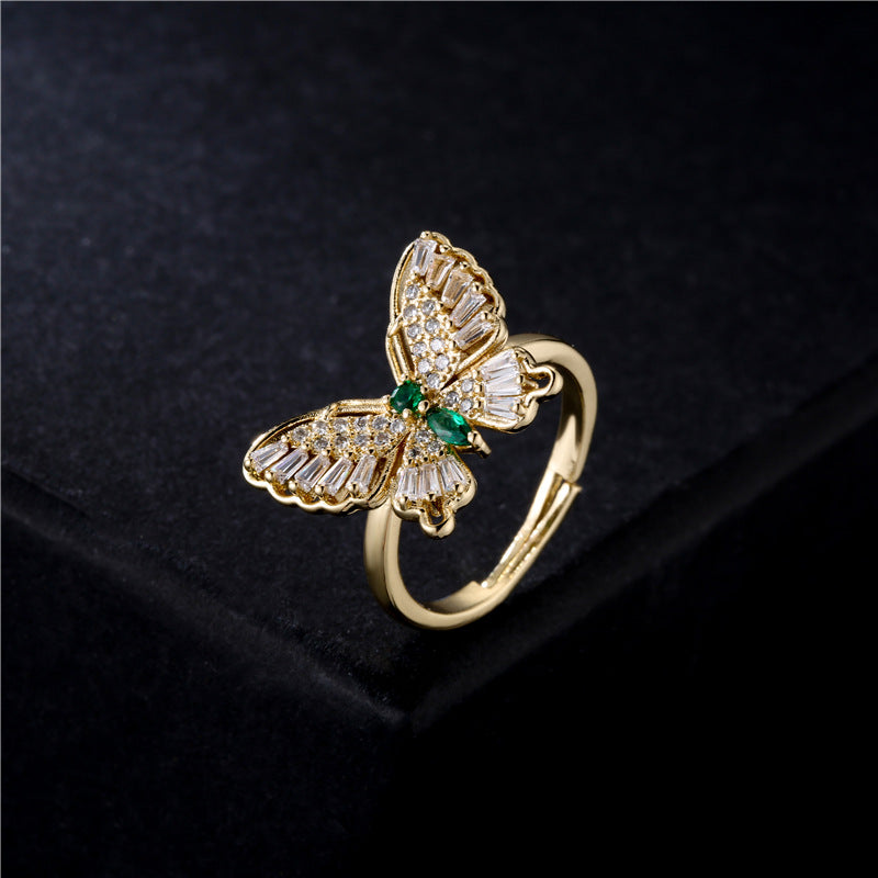 Fashion Personalized Color Square Zircon Butterfly Rings